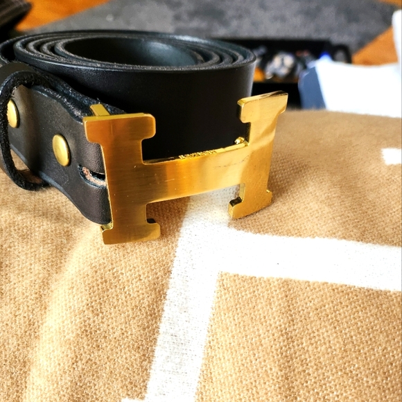 Hermes Goldtone Leather Belt - Picture 1 of 7